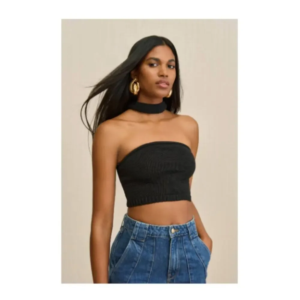 New Cult Gaia Sorine Knit Crop Top in Black Sz XS